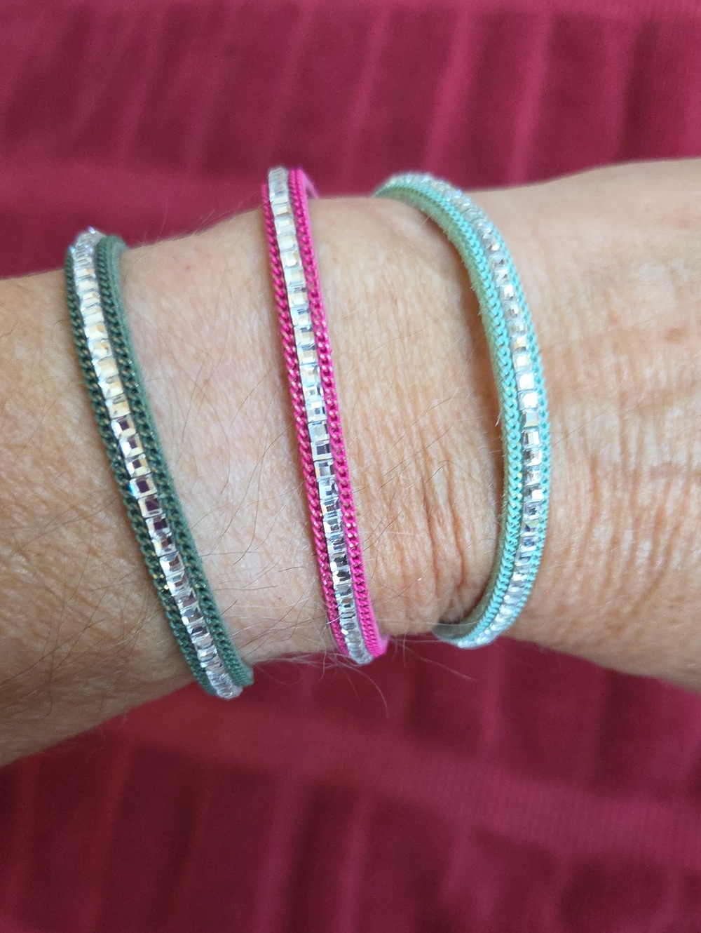 Lot Of 3 Plunder Design Bracelets - Lt. Green, Olive, Pink Magnetic Clasps